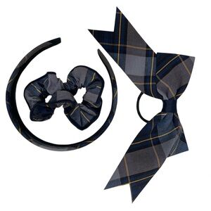 Hair Accessories in Navy, Gold Plaid, 3 piece set Preppy Collegiate